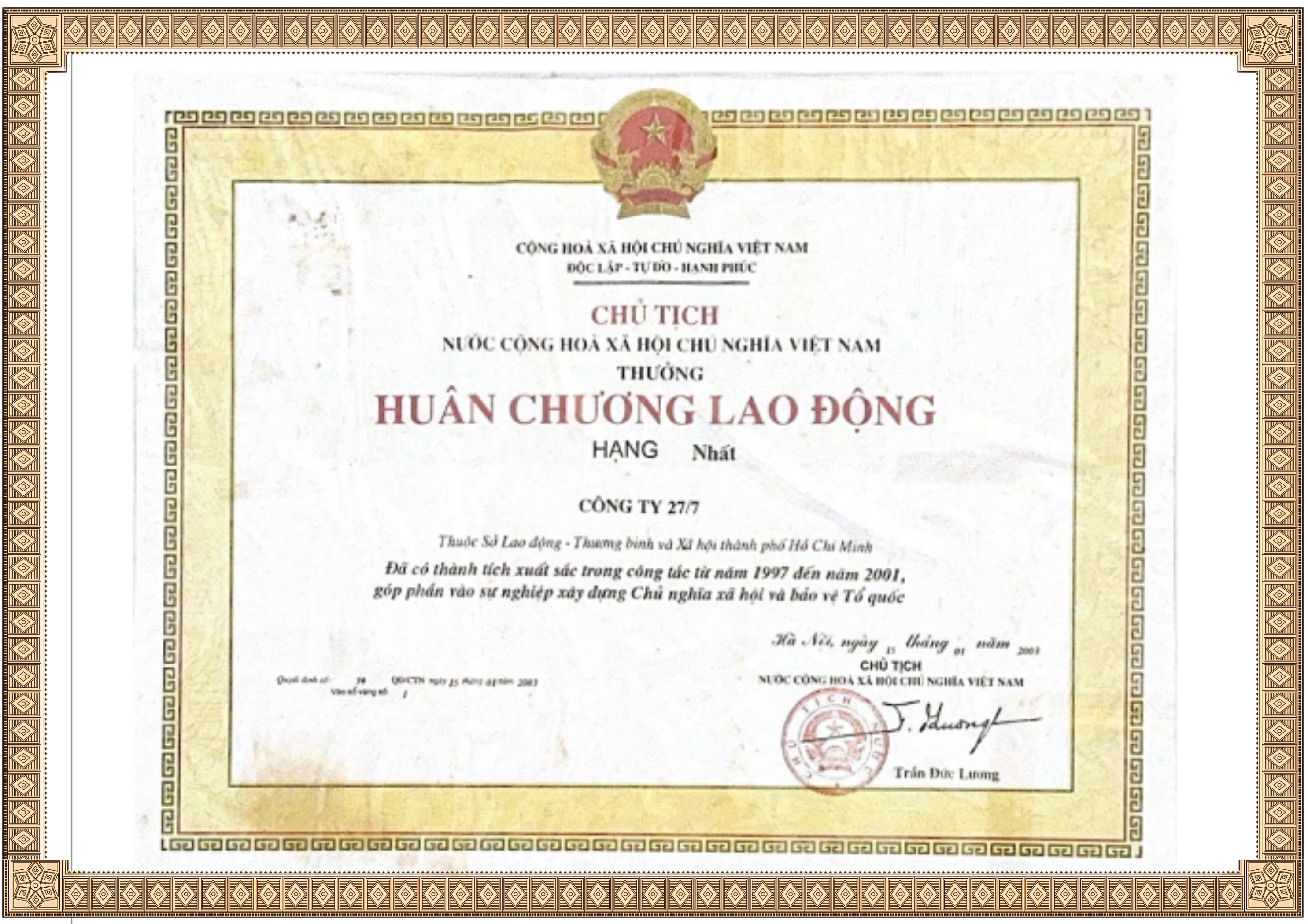 Huân chương lao động hạng Nhất (Năm 2003)